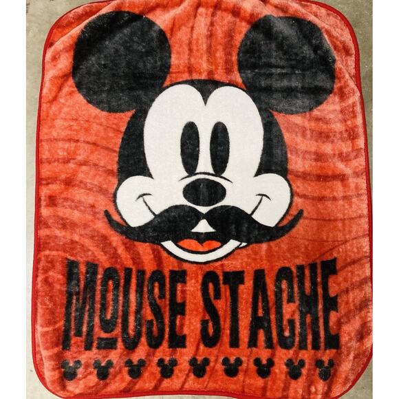 Mickey Mouse Mustache Plush Throw Blanket Mousestache Fall Autumn Red Funny Rare - Picture 1 of 7